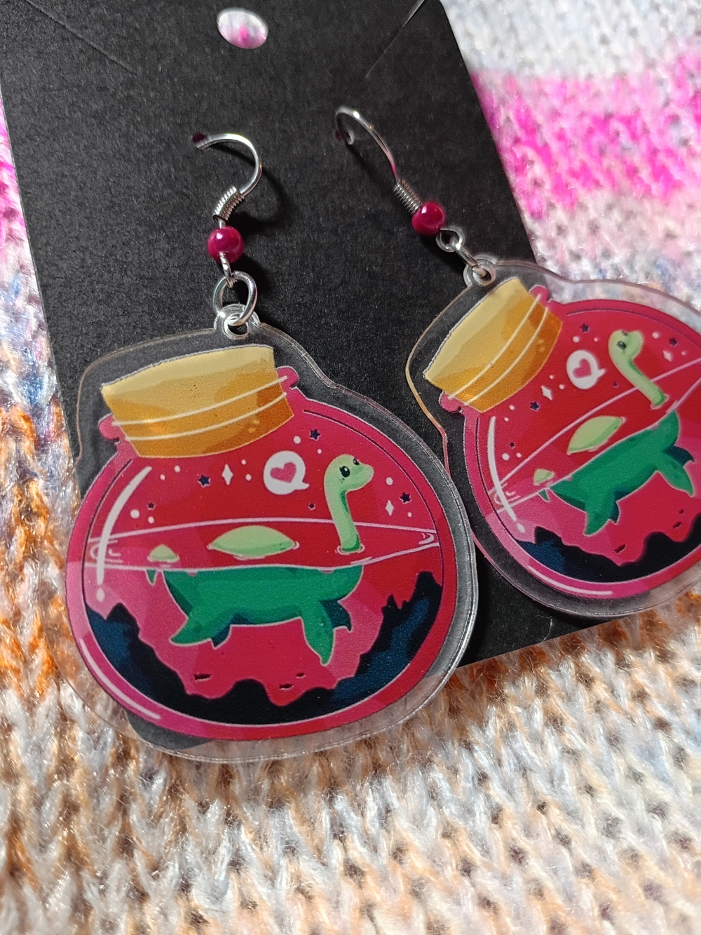 Loch Ness Monster Nessie Scotland Cryptid Cute Magical Jar Earrings Retro 80s - Picture 2 of 2